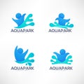 Vector collection of aqua park and swimming actions logo, emblem Royalty Free Stock Photo