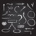 Vector collection of arrows and hand-draw elements on chalckboard background