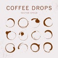 Vector collection of artistc round hand made coffee stains isoalted on textured background. Royalty Free Stock Photo