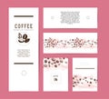 Vector collection of artistic cards with coffee emblems & logo, hand drawn coffee beans & seeds, textures & patterns.