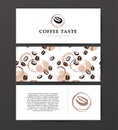 Vector collection of artistic cards with coffee emblems & logo, hand drawn coffee beans & seeds, textures & patterns.