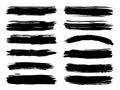 Vector collection of artistic grungy black paint hand made creative brush stroke set Royalty Free Stock Photo