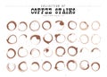 Vector collection of artistic round hand made coffee stains isolated on textured background.