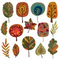 Vector collection of autumn leaves and trees. Royalty Free Stock Photo