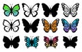 Vector collection of beautiful butterfly insects isolated on white background. silhouette of colorful tropical butterflies. summer Royalty Free Stock Photo