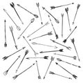 Vector collection black hand-drawn arrows. Royalty Free Stock Photo