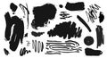 Vector collection of black paint, ink brush strokes, brushes, lines. Grunge artistic design elements, illustration