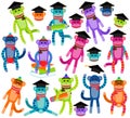 Vector Collection of Brightly Colored School and Graduation Themed Sock Monkeys