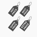 Vector collection of brown sale tags with text - Hot price, best price, super price, extra price.