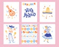 Vector collection of cards with traditional decoration for Mexico day dead party, dia de los muertos celebration
