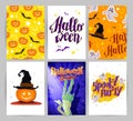 Vector collection of cartoon Halloween spooky cards and party invitations Royalty Free Stock Photo