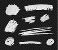 Vector Collection of Chalk Brushes, White Textured Elements on Dark Background.