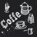 Vector collection of chalkboard style coffee doodles chalk lettering