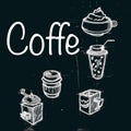 Vector collection of chalkboard style coffee doodles chalk lettering. Royalty Free Stock Photo