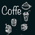 Vector collection of chalkboard style coffee doodles chalk lettering.