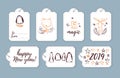 Vector collection of christmas cards, gift tags and badges isolated on light background. Royalty Free Stock Photo