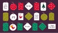 Vector collection of Christmas gift tags & badges different shapes isolated on dark background. Royalty Free Stock Photo
