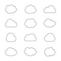 Vector Collection of Cloud Silhouettes, Outline Clouds, Graphic Art, Isolated Icons.