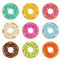 Vector collection of colored realistic donuts on white background