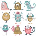 Vector collection of colorful funny monsters. Cute characters.