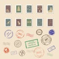 Vector Collection Of Colorful Vintage Post Stamps