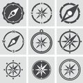 collection of compass icons on gray background. vector