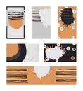 Vector collection of contrast colored business vertical and horizontal cards and banner hand drawn with liquid ink and brush, with