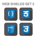 Vector collection of css web development shield signs: css3, sty