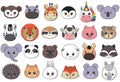 Vector collection of cute animal faces, big icon set for baby design Royalty Free Stock Photo