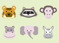 Vector collection of cute animal faces, icon set for baby design Royalty Free Stock Photo