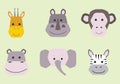 Vector collection of cute animal faces, icon set for baby design Royalty Free Stock Photo