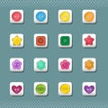 Vector collection of cute bright colorful square icons and stickers with sewing buttons