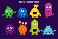 Vector collection of cute cartoon monsters, colorful and funny bacteria characters