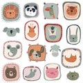 Vector collection of cute hand drawn animal faces and beautiful frames in simple scandinavian style. Royalty Free Stock Photo