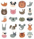 Vector collection of cute hand drawn animal faces in simple scandinavian style. Royalty Free Stock Photo