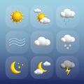 Vector collection of 3d style simple weather icons, meteorology daily forecast app symbols
