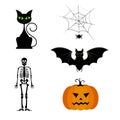 Vector collection of different cute black Halloween silhouettes. Royalty Free Stock Photo