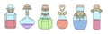 Vector collection of different magical potion vials and bottles filled with colorful liquids Royalty Free Stock Photo