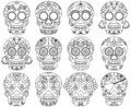 Vector Collection of Doodle Day of the Dead Skulls Royalty Free Stock Photo
