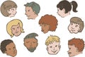 Vector collection with faces of different people with variety of emotions