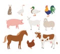 Vector collection of farm animals and birds, including horse, cow, sheep, goat, pig, rabbit, duck, goose and chicken Royalty Free Stock Photo