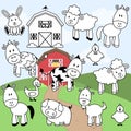 Vector Collection of Farm Animals Stamps or Line Art