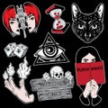 Vector collection of fashion badges in witch& x27;s style.