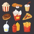 Vector collection of fast food pictures in cartoon style