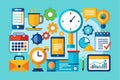 Vector collection featuring various business icons representing tasks, time management, and productivity tools suitable for Royalty Free Stock Photo