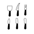 Cheese Knives and Tools Vector Set: Campana Knife, Open Blade Knife, Cheese Fork, Coure Knife, Plane Knife, Spreader Knife