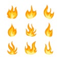 Vector Collection of Fire Icons Isolated, Colorful Orange Flames, Flat Design Elements.