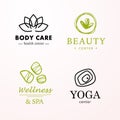 Vector collection of flat beauty, spa and yoga symbols isolated on white background.