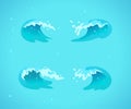 Vector collection of flat blue water waves, splatters, curves icons on blue background. Royalty Free Stock Photo