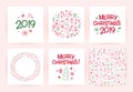 Vector collection of flat Christmas holiday congratulation cards with patterns & text isolated on light background.